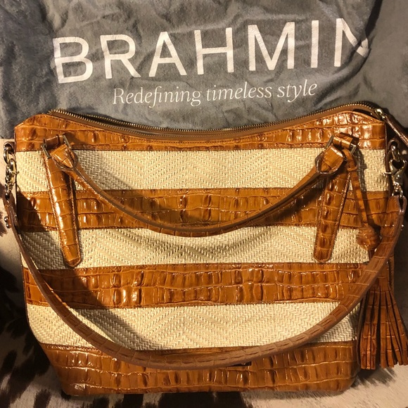 Brahmin Handbags - Brahmin Large Straw and Leather Handbag